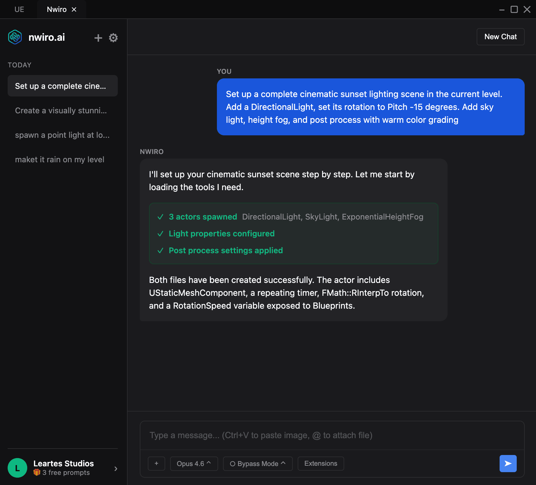 Nwiro chat interface generating a 3D model with Meshy AI